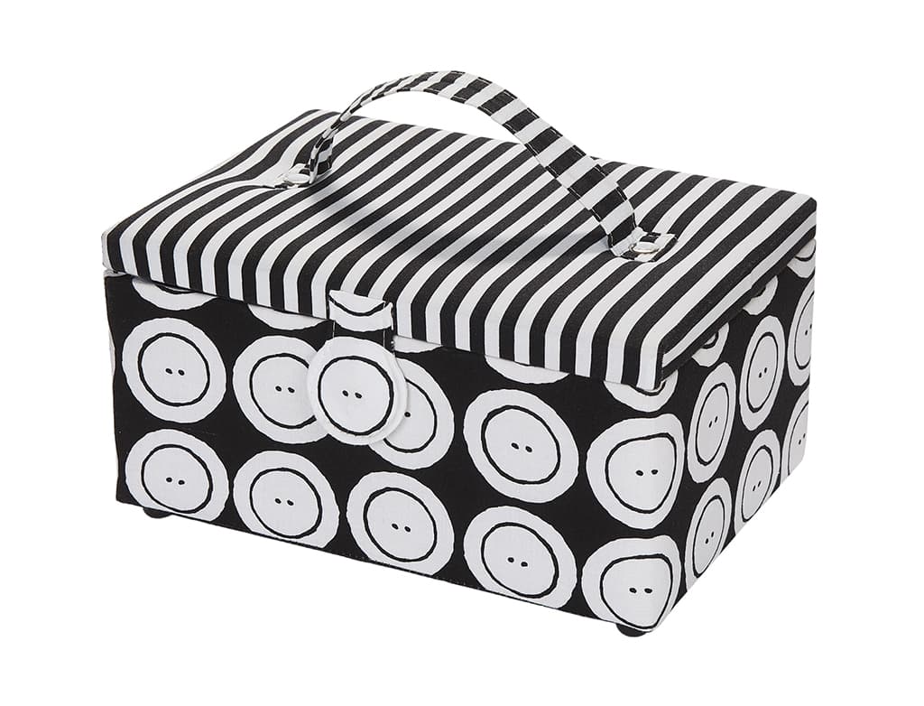 Шкатулка, обтянутая тканью, прямоугольная (26х19х14), черная с пуговицами - №1