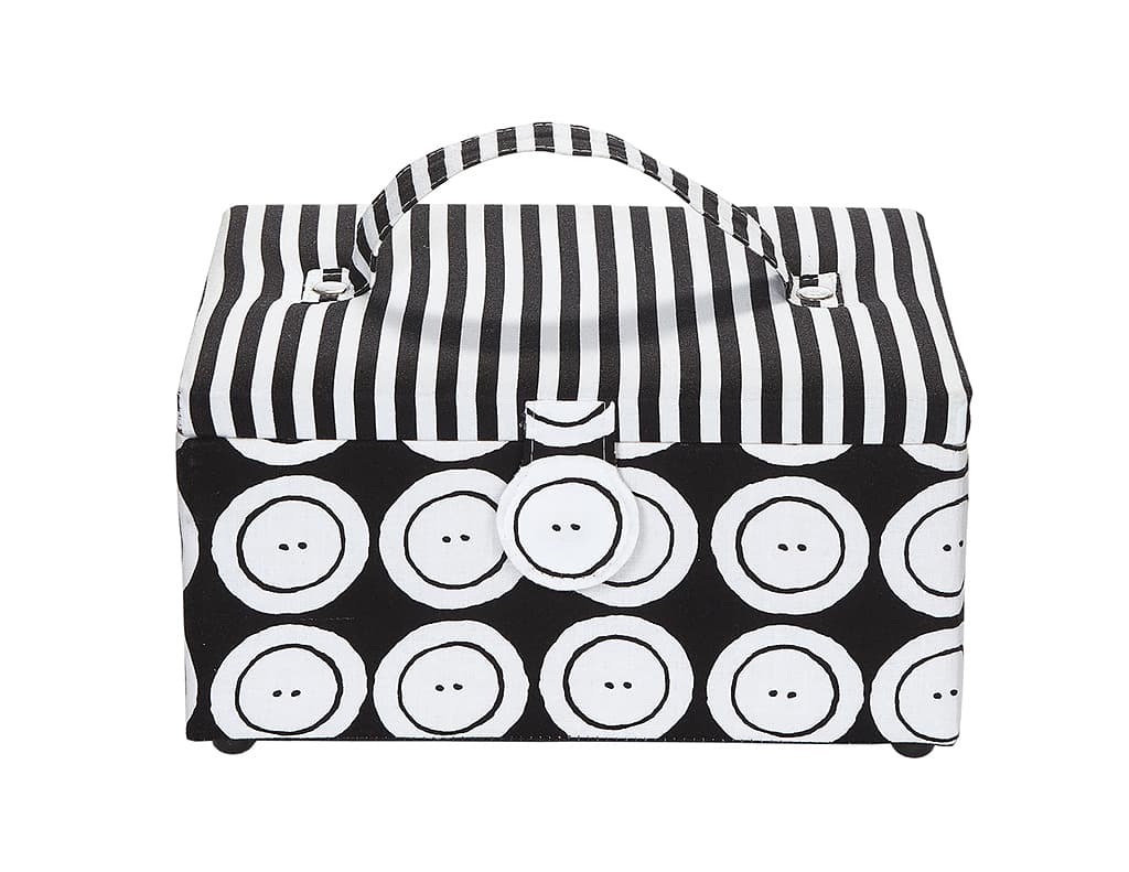 Шкатулка, обтянутая тканью, прямоугольная (26х19х14), черная с пуговицами