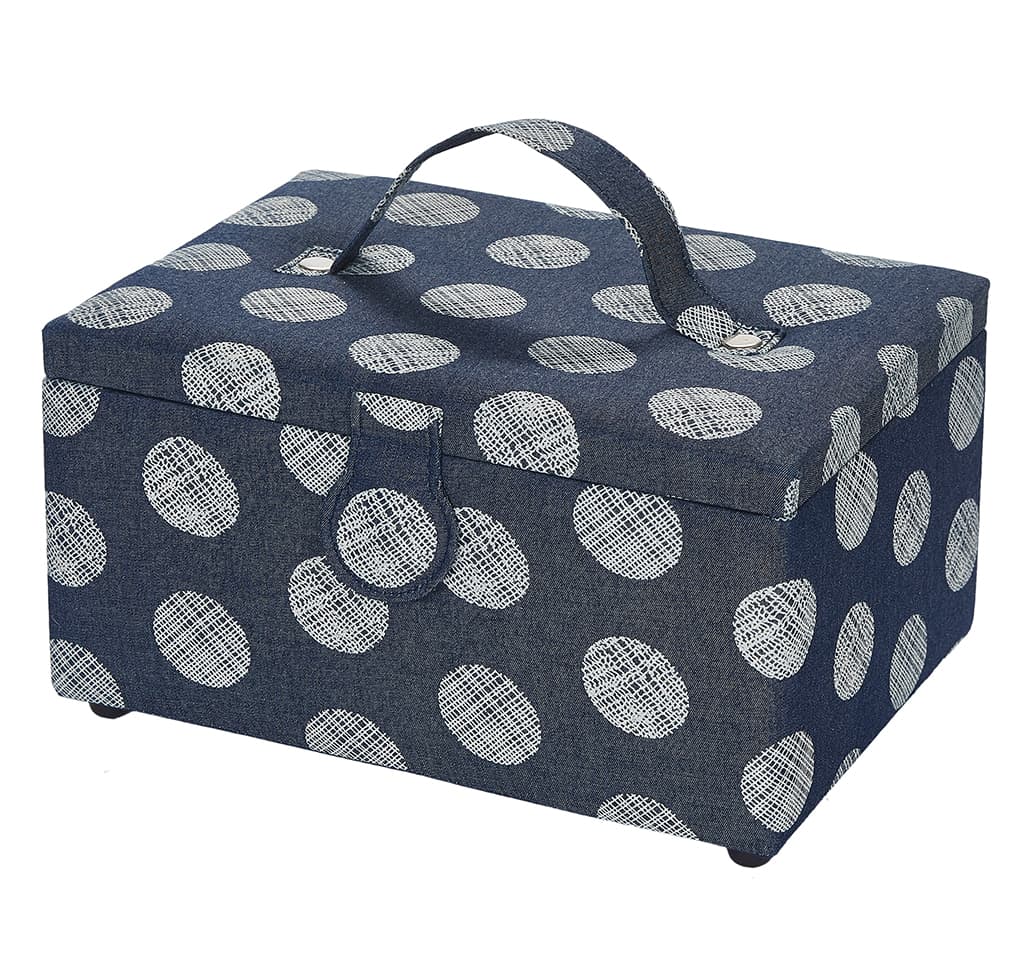 Шкатулка, обтянутая тканью, прямоугольная (26х19х14), джинсовая с одуванчиками - №1