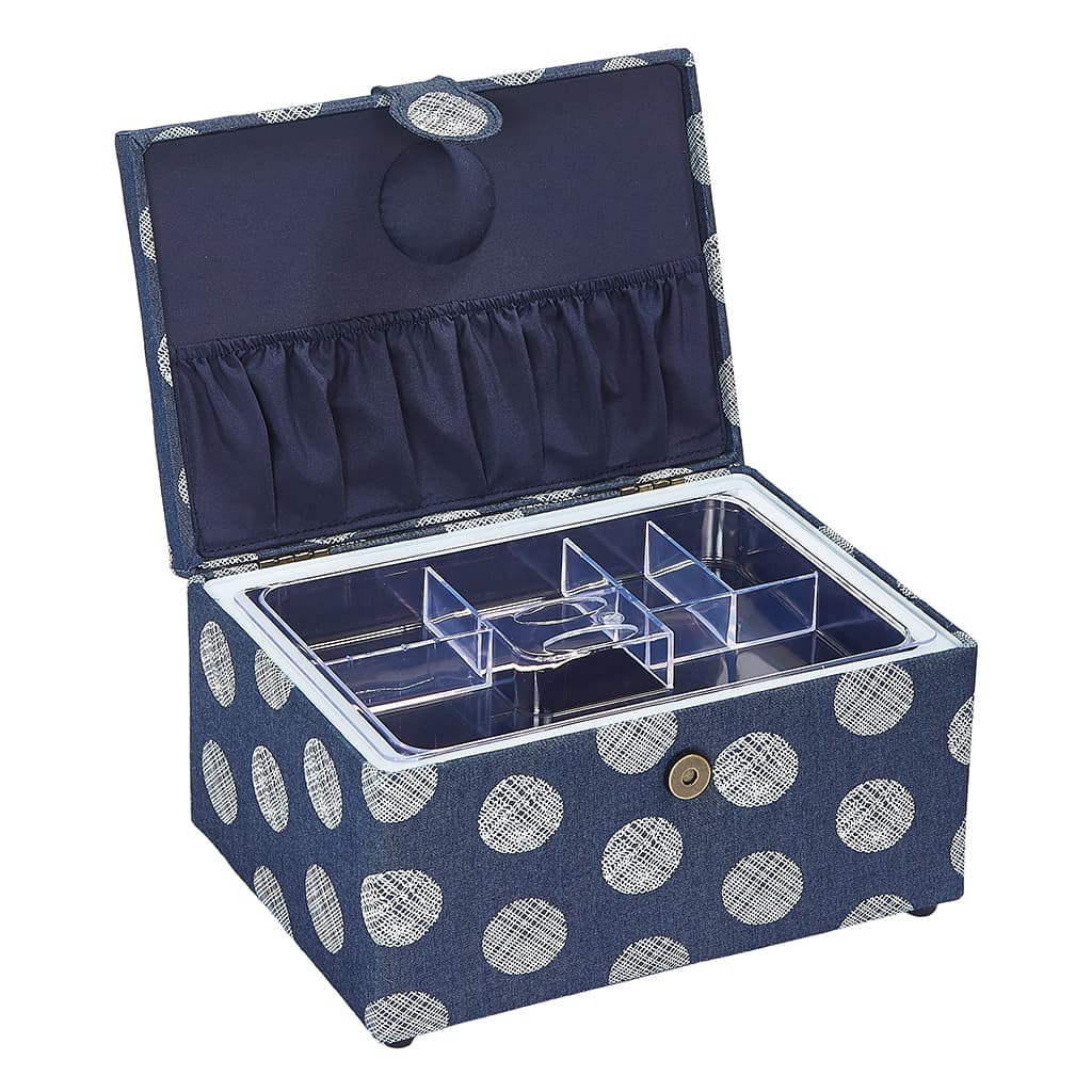 Шкатулка, обтянутая тканью, прямоугольная (26х19х14), джинсовая с одуванчиками - №2