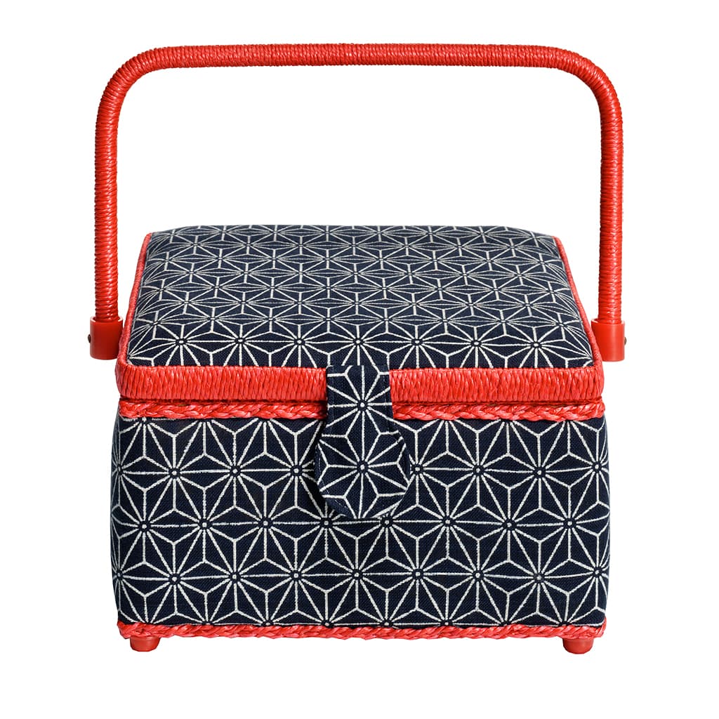 Шкатулка, обтянутая тканью, квадратная (23х23х14), темно-синяя с узором из объемных звезд