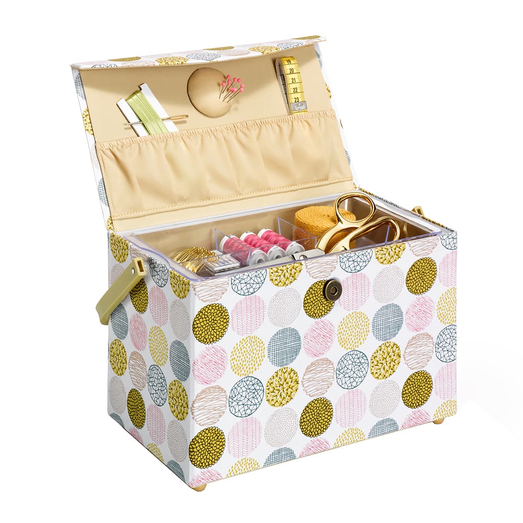 Шкатулка, обтянутая тканью, прямоугольная (32х17х18,5), разноцветные круги - №1