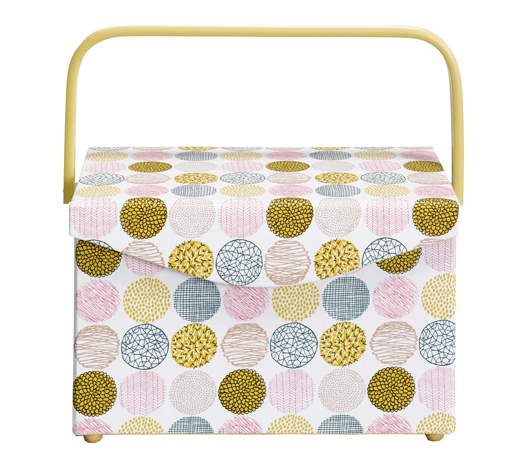 Шкатулка, обтянутая тканью, прямоугольная (32х17х18,5), разноцветные круги