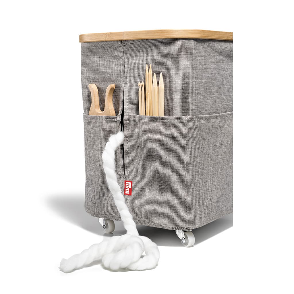 Коробка складная на колесиках (38х26х37), ткань/бамбук, серая - №1