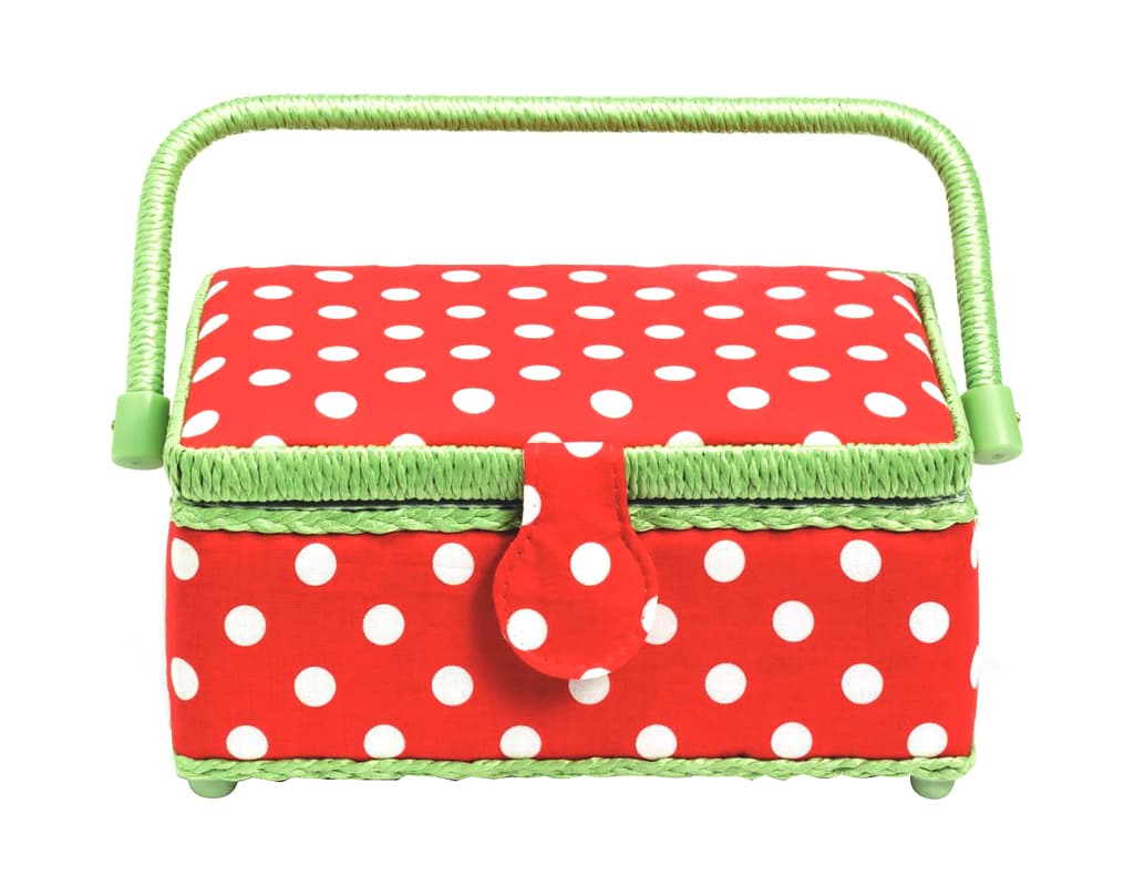 Шкатулка, обтянутая тканью, прямоугольная (24х16х11), красная в белый горох