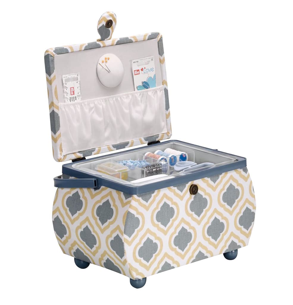 Шкатулка, обтянутая тканью (32х20,5х20), синие и желтые ромбы - №1