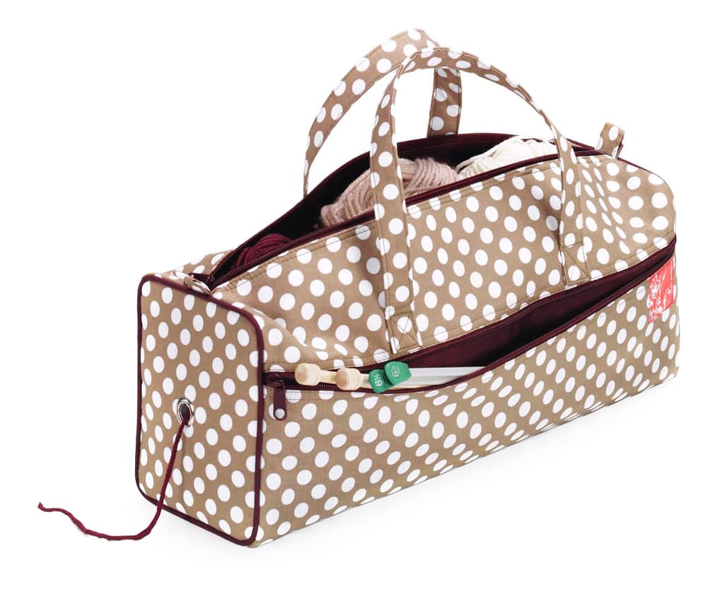 Сумка для рукоделия (44х14х17), бежевая в белый горох - №1