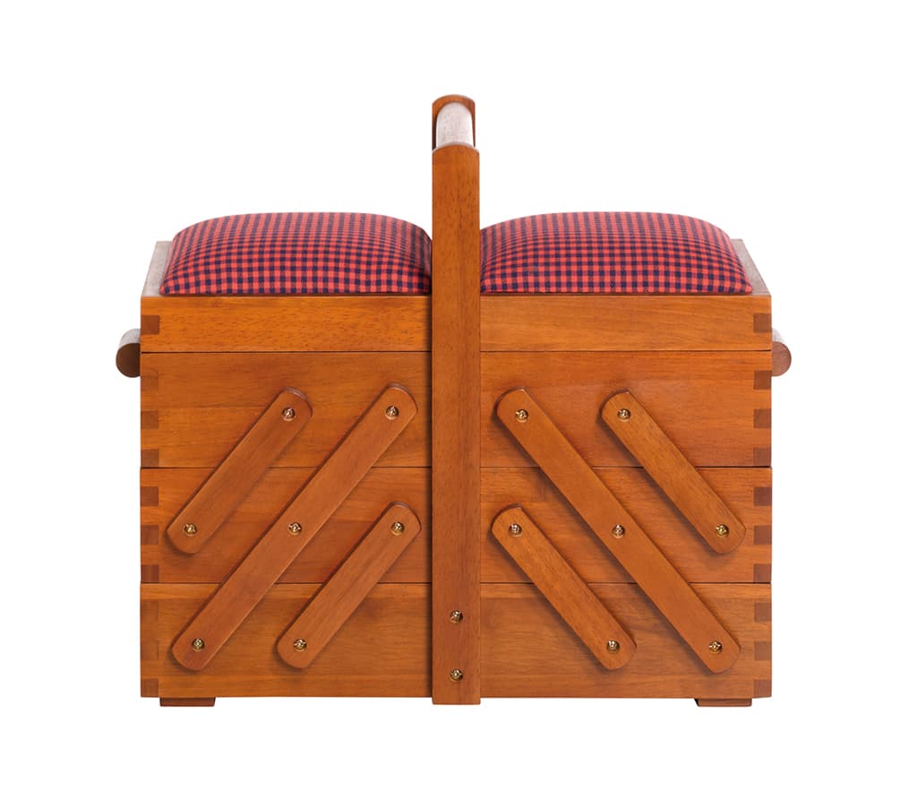 Шкатулка для рукоделия M (36х19х30), дерево темное, крышка с тканью