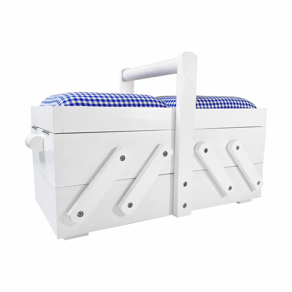 Шкатулка для рукоделия S (36х19х23), дерево, белая, крышка с тканью - №2