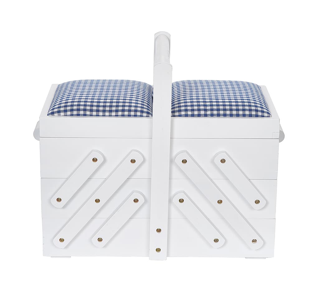 Шкатулка для рукоделия M (36х19х30), дерево, белая, крышка с тканью