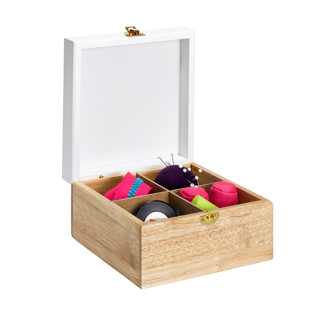 Коробка для аксессуаров S (18х18х10), дерево светлое/мотив "Шитье" - №1