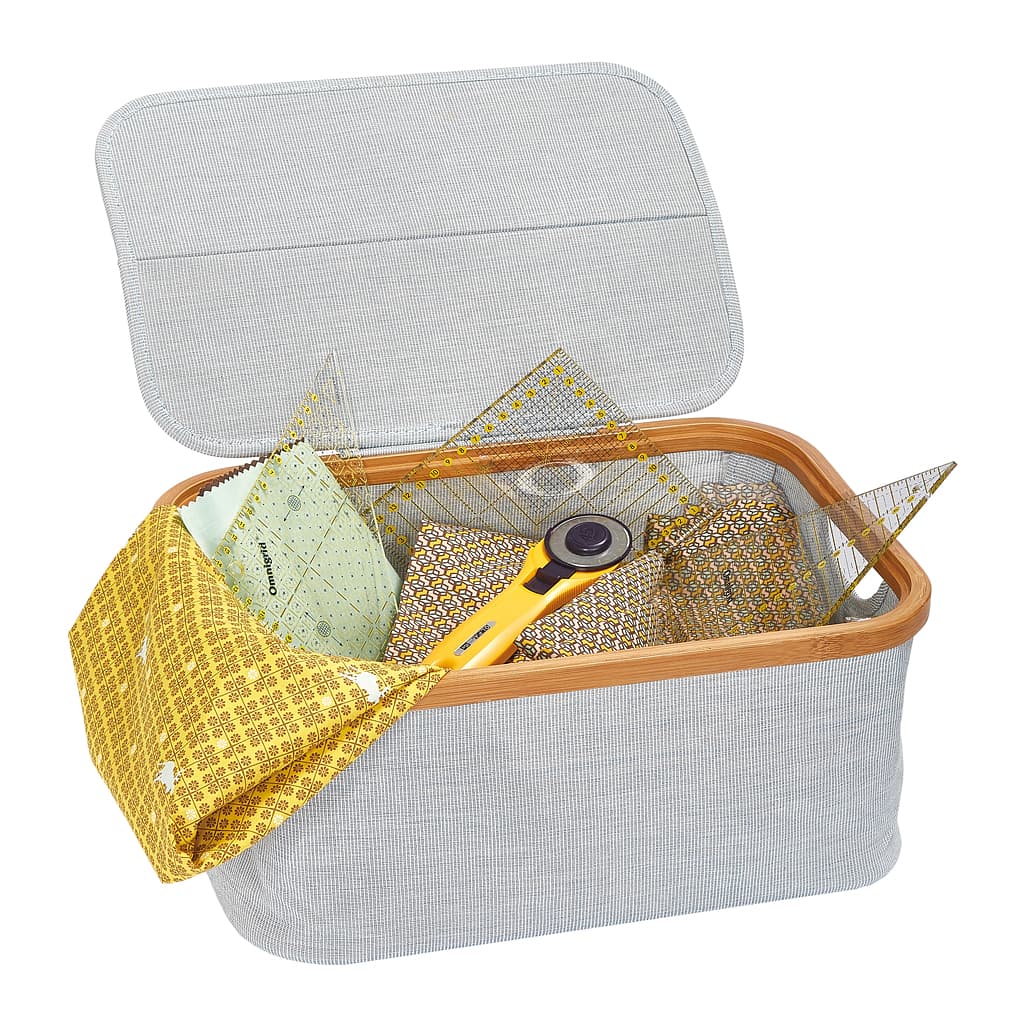 Коробка складная (38х26х16), ткань/бамбук, голубая - №2