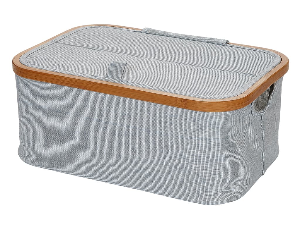 Коробка складная (38х26х16), ткань/бамбук, голубая