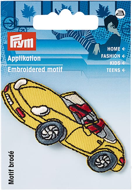 Аппликация Спортивная машина желтый 75х35мм