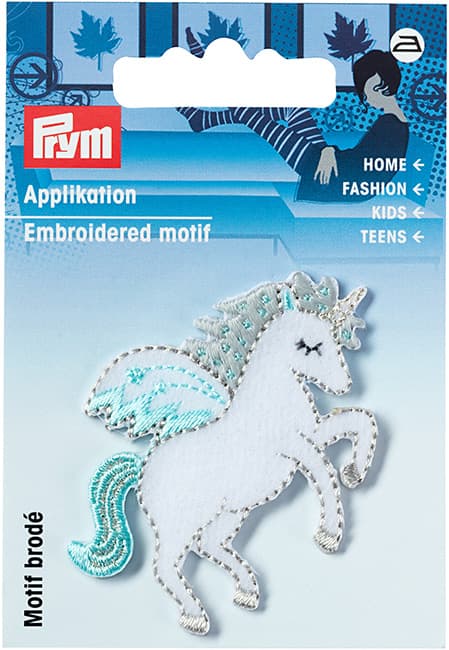 Аппликация Единорог, белый/мятный 43х54мм