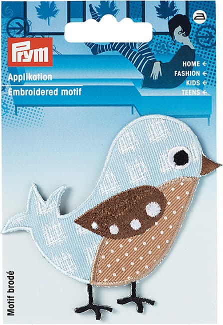 Аппликация птичка голубая 75х75мм
