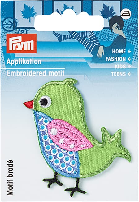 Аппликация птичка зелёная 42х55мм