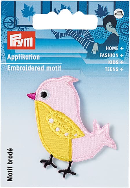 Аппликация птичка розовая 40х50мм