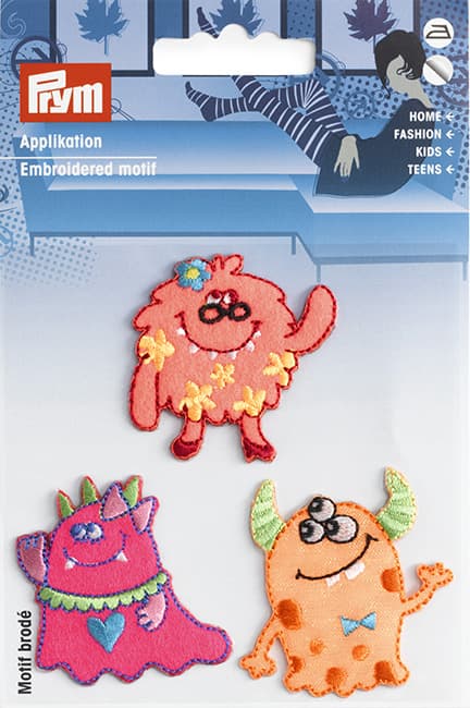 Аппликация Монстры розовые/оранжевые 45х40мм, 40х40мм, 43х40мм (3шт)