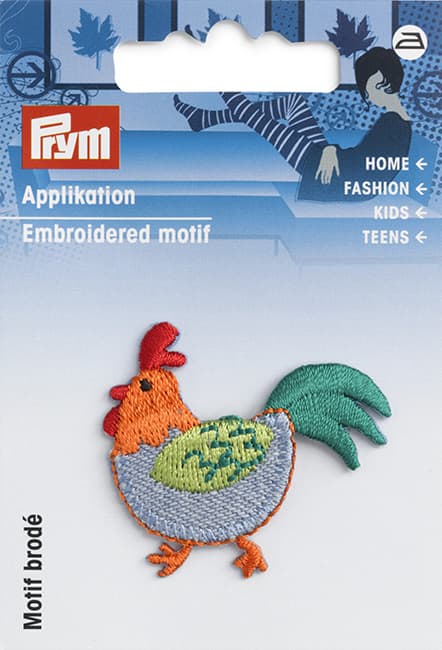 Аппликация Петушок голубой/оранжевый 38х42мм