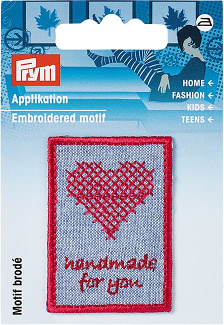 Аппликация Handmade с сердцем синий/красный 35х50мм