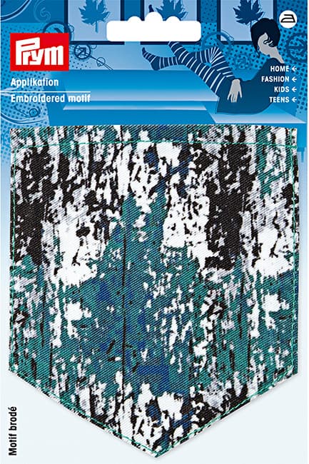 Аппликация Карман бирюзовый/белый/черный