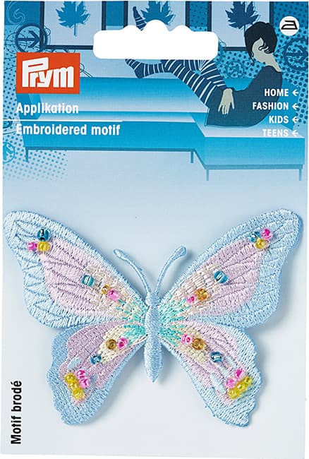 Аппликация Бабочка с бусинами, голубой/розовый