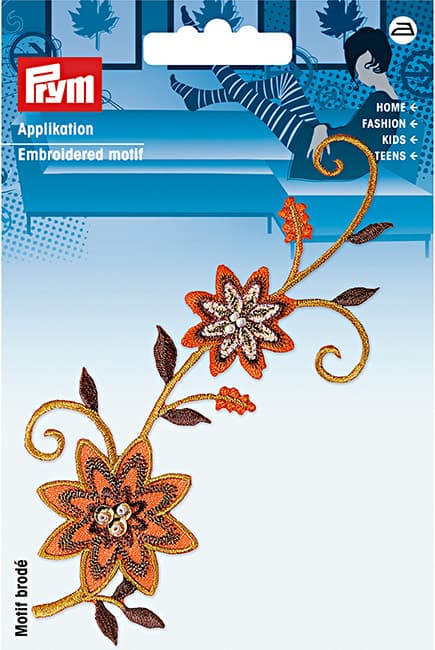 Аппликация Цветочный венок с бусинами, оранжевый/коричневый