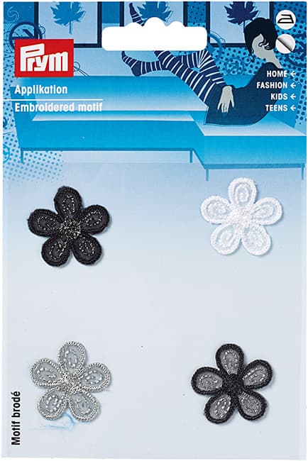 Аппликация Цветы маленькие (4шт), черный/белый