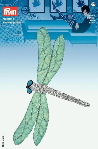 Аппликация Cтрекоза большая 180х100мм зеленый/серый