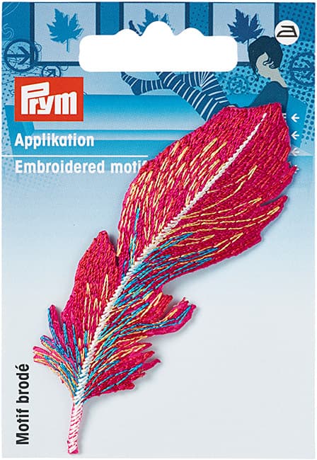 Аппликация Перо красное/разноцветное 85мм