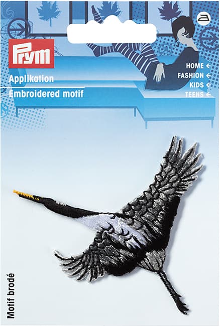 Аппликация Журавль, черный/серый 68х79мм