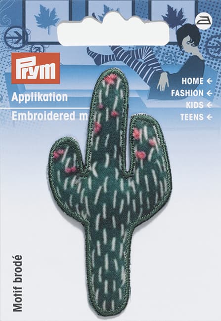 Аппликация Кактус с розовыми цветами 36х72мм