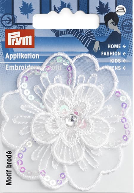 Аппликация Цветок прозрачный белый с пайетками