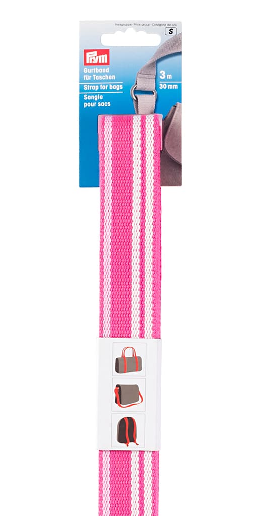Лента-ремень для сумок 30мм х 3м ярко-розовая/белая