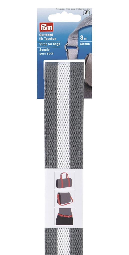 Лента-ремень для сумок 40мм х 3м серая с белым