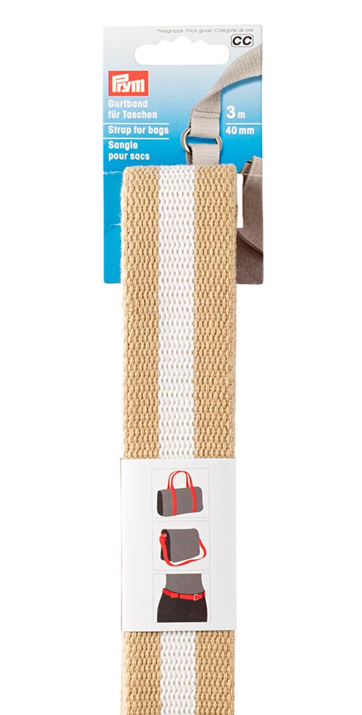 Лента-ремень для сумок 40мм х 3м бежевая с белым