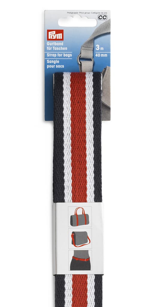 Лента-ремень для сумок 40мм х 3м синяя, белая, красная полоска