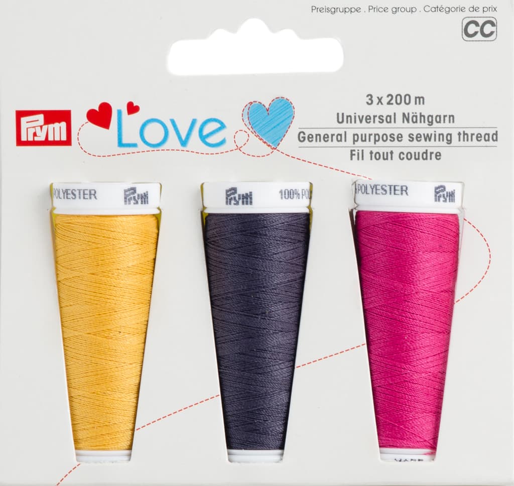 Универсальная нить для шитья Prym Love (желтый, розовый, серый)  200м 3шт