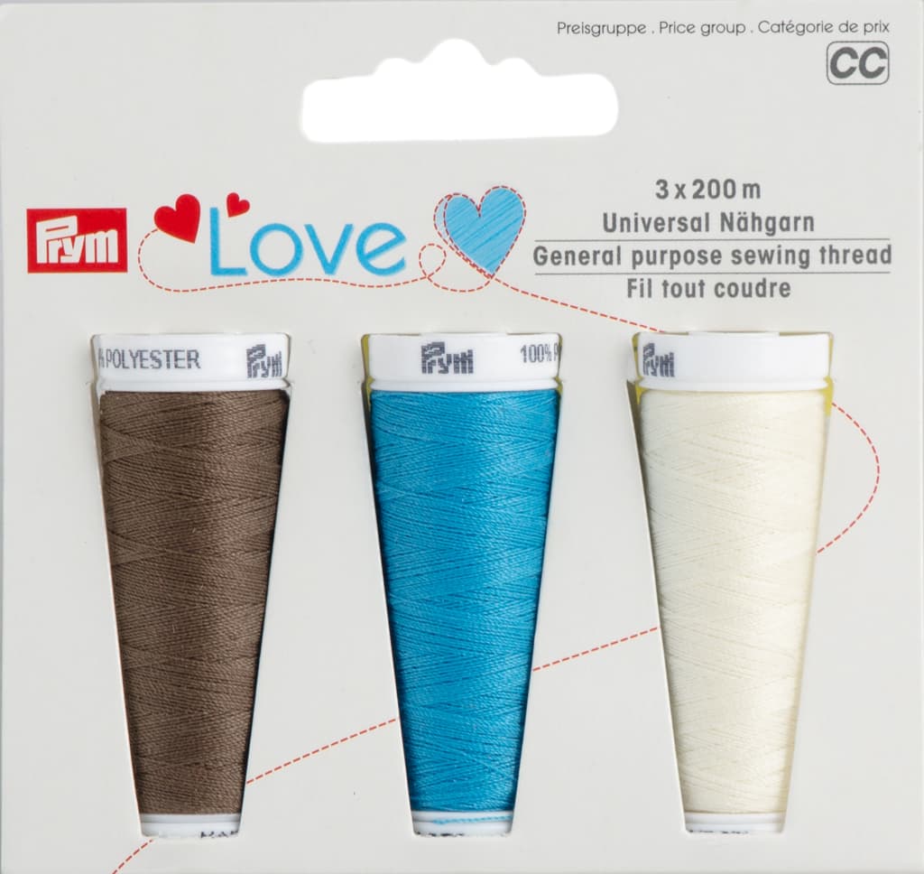 Универсальная нить для шитья Prym Love (кремовый, коричневый, синий)  200м 3шт