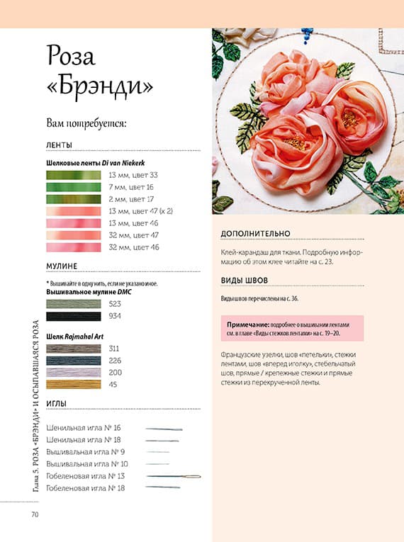 Ди ван Никерк Розы из шелковых лент и органзы. Объемная вышивка - №4