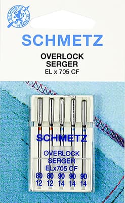 Иглы универсальные хромированные для коверлоков и плоскошовных машин №80-90 Schmetz ELx705 CF 5 шт