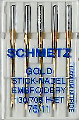 Иглы для вышивки с покрытием из нитрида титана №75 Schmetz 130/705H-ET 5 шт