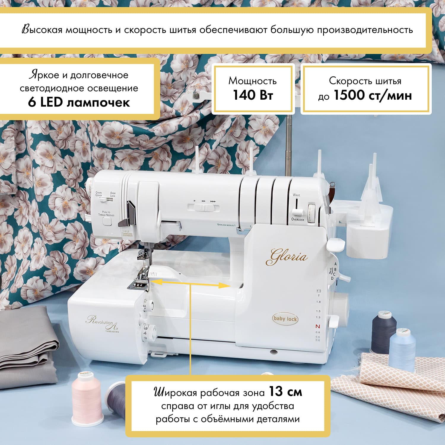 8-ми (4, 3, 2-x) - ниточный оверлок + 3-х игольная 4-х ниточная плоскошовная машина (коверлок) BabyLock Gloria BLETS8 - №13
