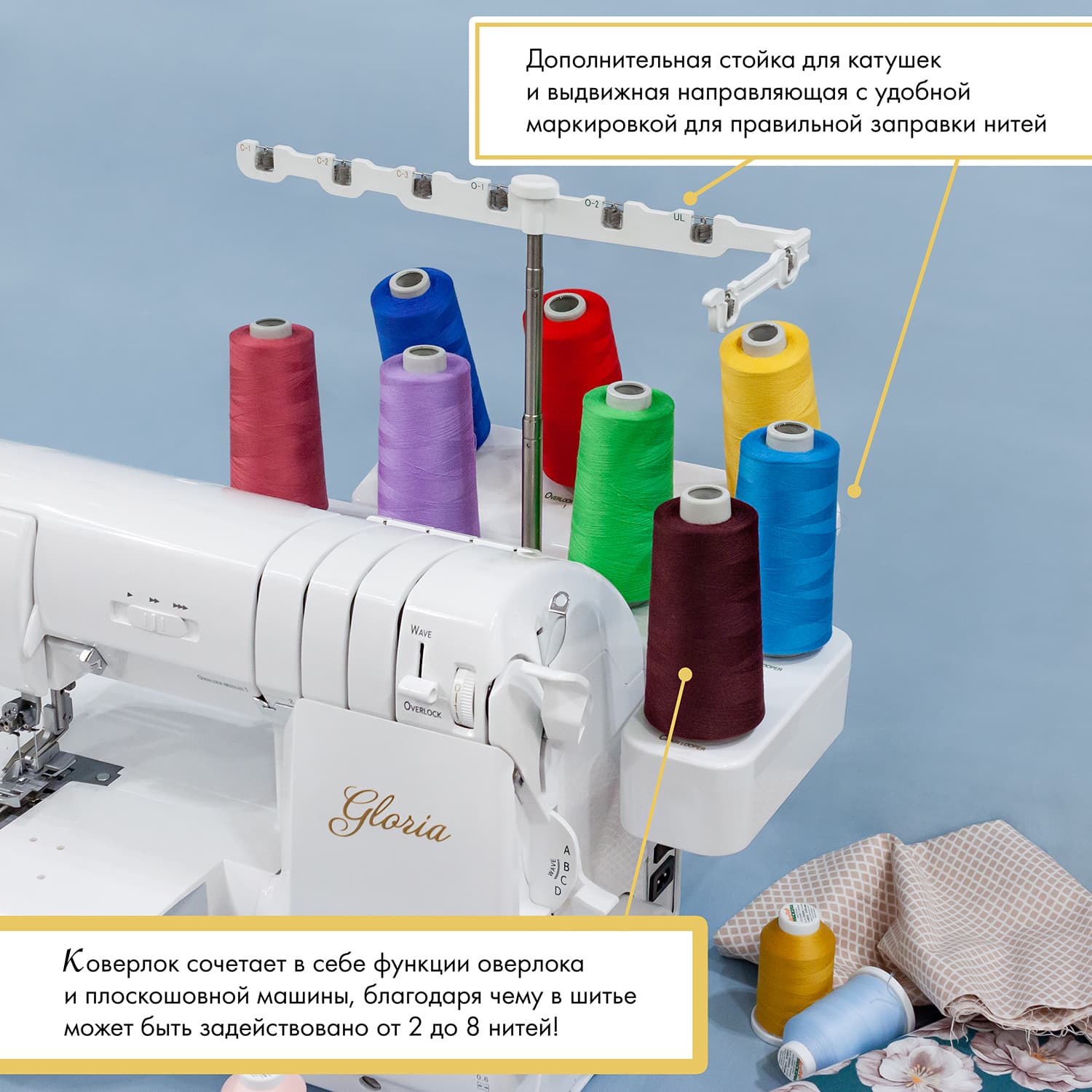 8-ми (4, 3, 2-x) - ниточный оверлок + 3-х игольная 4-х ниточная плоскошовная машина (коверлок) BabyLock Gloria BLETS8 - №2