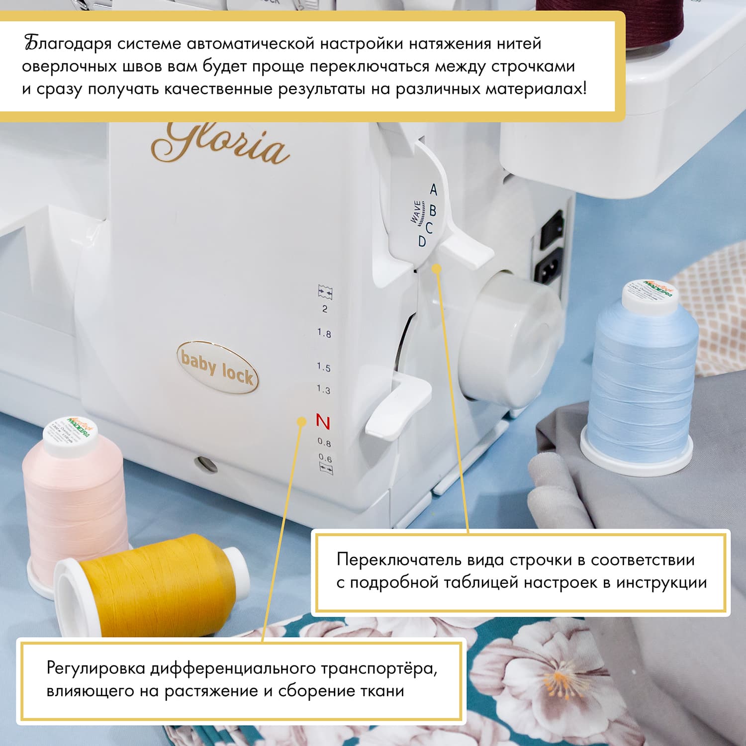 8-ми (4, 3, 2-x) - ниточный оверлок + 3-х игольная 4-х ниточная плоскошовная машина (коверлок) BabyLock Gloria BLETS8 - №7