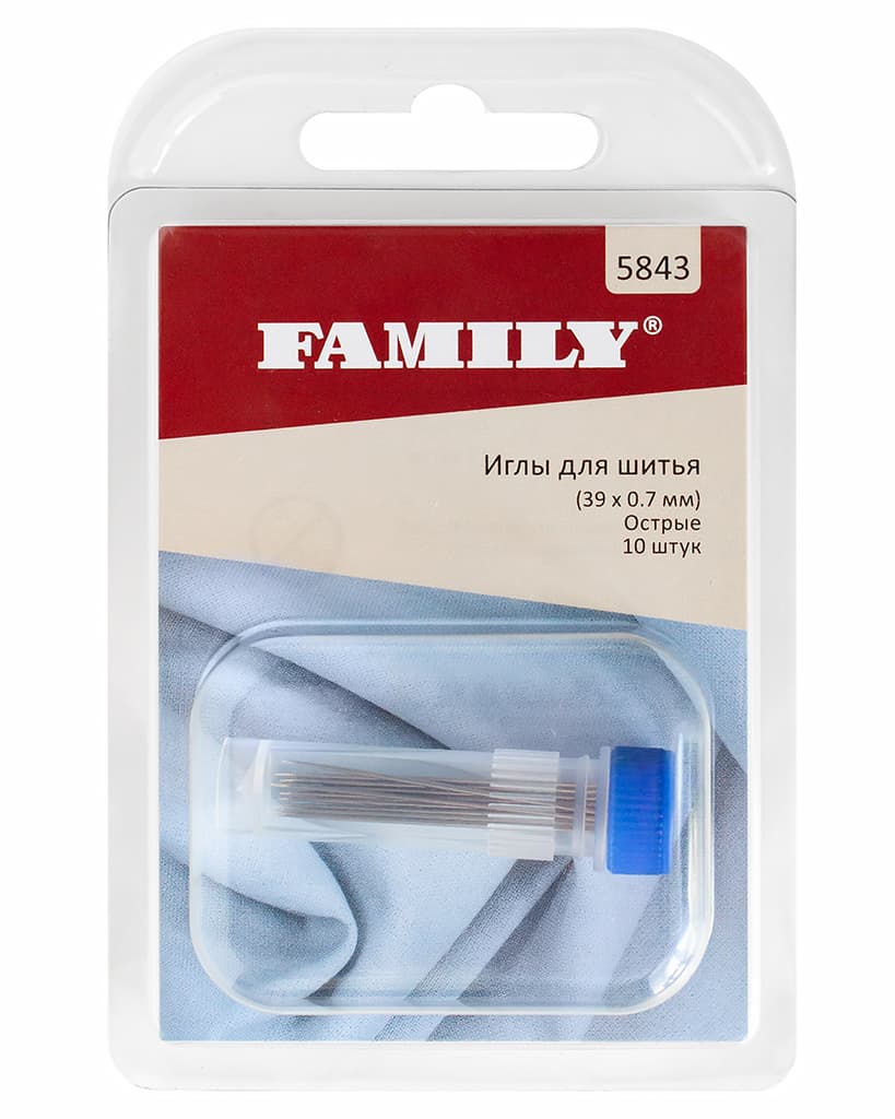 Иглы для шитья (39 х 0,7 мм), острые, 10 шт