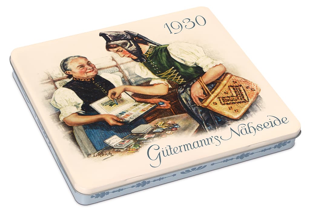 Универсальные нитки. 100% полиэстер Набор ниток Gütermann Sew All 30 катушек по 100м, серия Nostalgic в жестяной коробке - №1