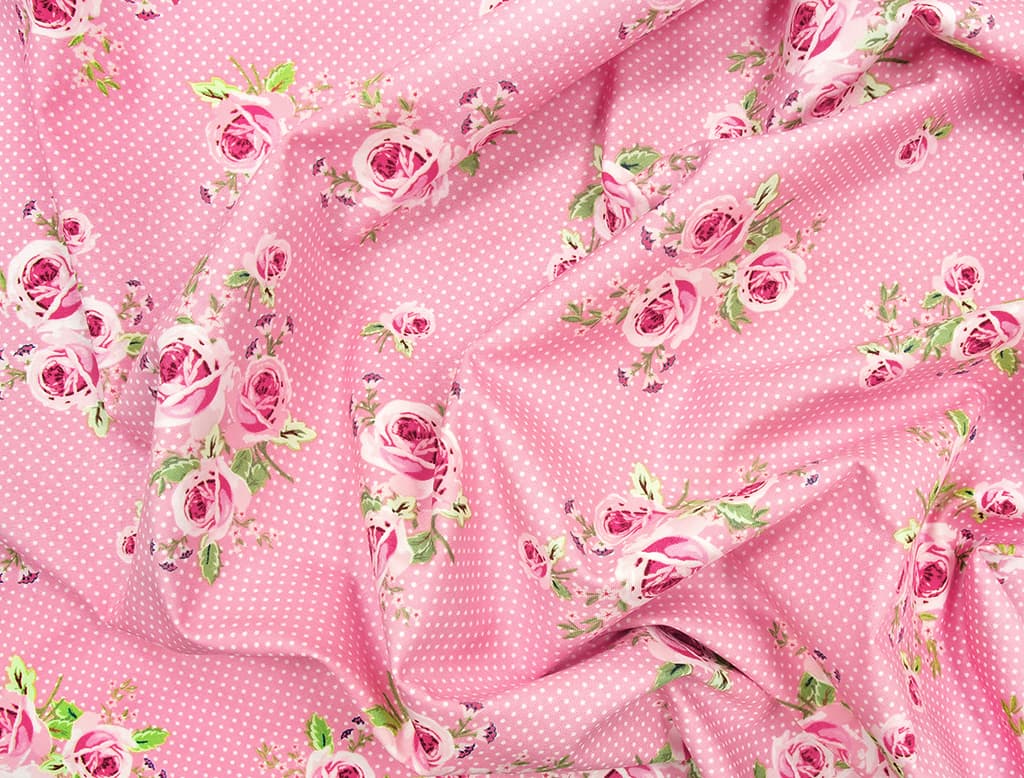 Ткань Gütermann Summer Loft (розы на розовом/белый мелкий горох) - №1