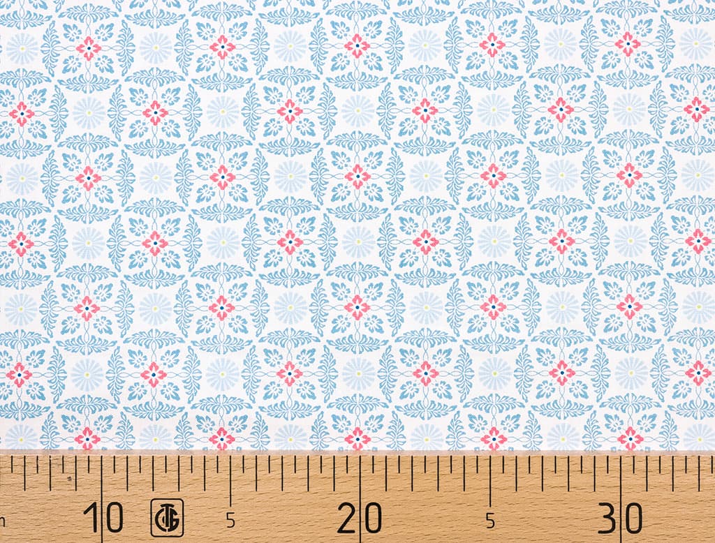 Ткань Gütermann Summer Loft (голубой круглый орнамент на белом)